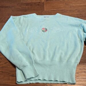 Meister Wool Blend Vintage Sky Blue Embroidered Women's Sweater